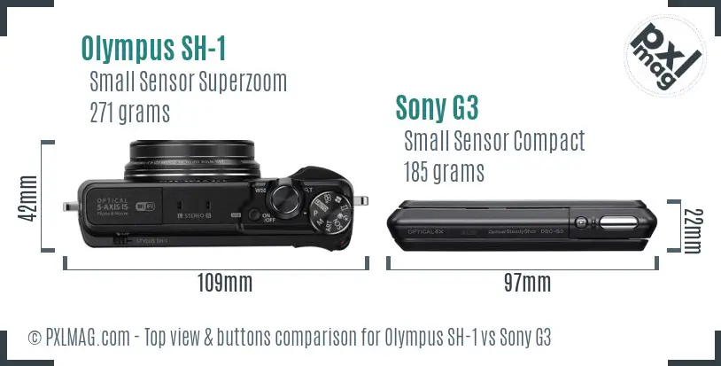 Olympus SH-1 vs Sony G3 top view buttons comparison