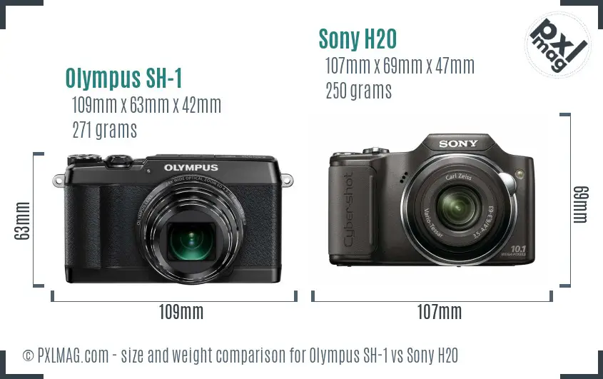 Olympus SH-1 vs Sony H20 size comparison