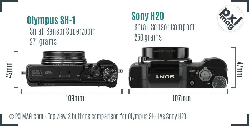 Olympus SH-1 vs Sony H20 top view buttons comparison