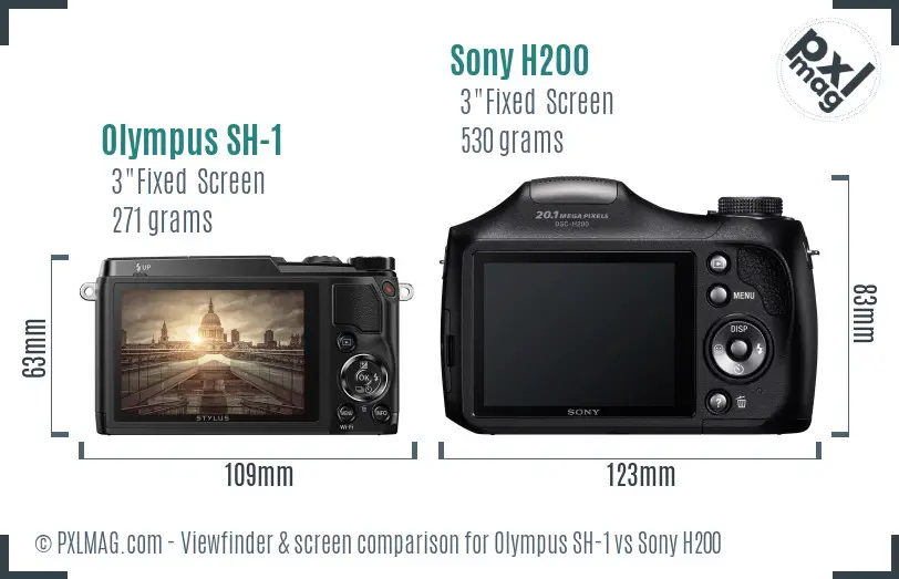 Olympus SH-1 vs Sony H200 Screen and Viewfinder comparison