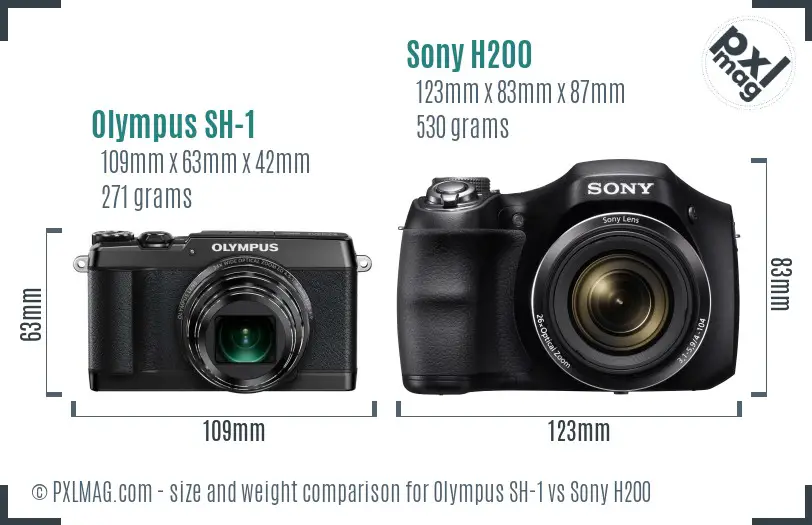 Olympus SH-1 vs Sony H200 size comparison