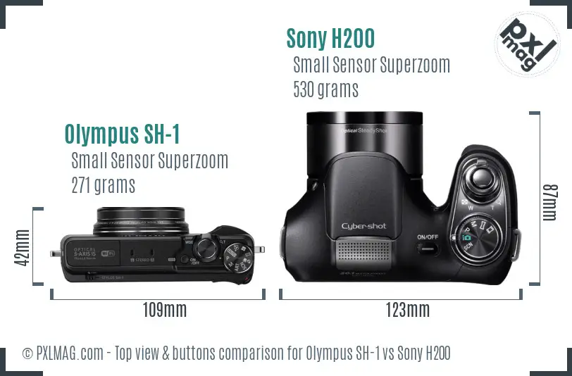 Olympus SH-1 vs Sony H200 top view buttons comparison