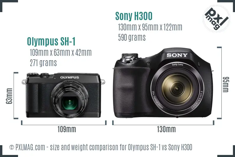 Olympus SH-1 vs Sony H300 size comparison