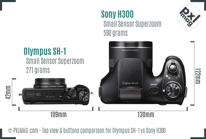 Olympus SH-1 vs Sony H300 top view buttons comparison