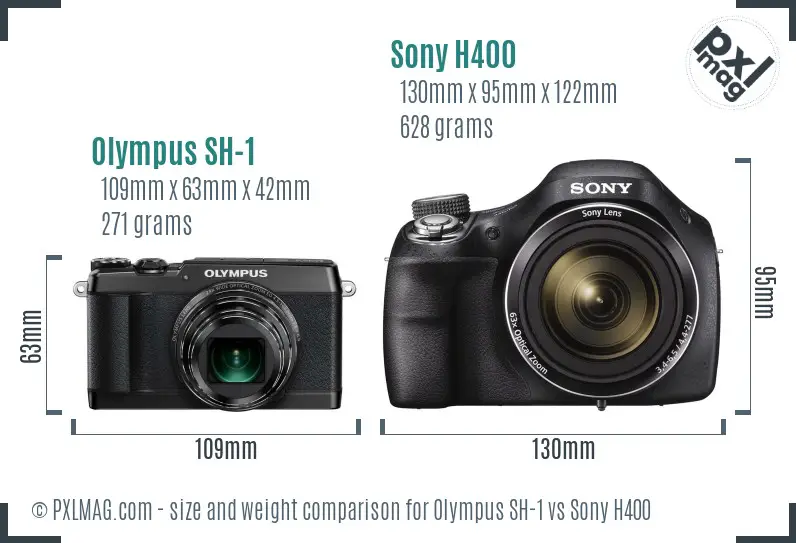 Olympus SH-1 vs Sony H400 size comparison