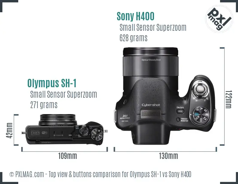 Olympus SH-1 vs Sony H400 top view buttons comparison