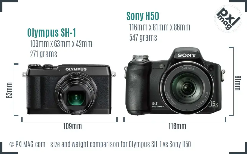 Olympus SH-1 vs Sony H50 size comparison