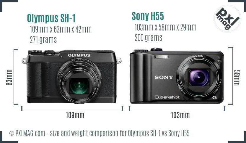 Olympus SH-1 vs Sony H55 size comparison