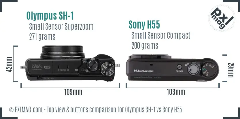 Olympus SH-1 vs Sony H55 top view buttons comparison