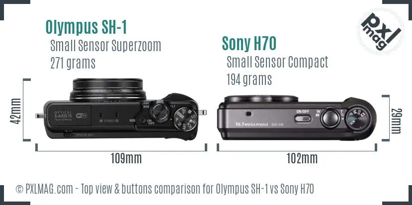 Olympus SH-1 vs Sony H70 top view buttons comparison