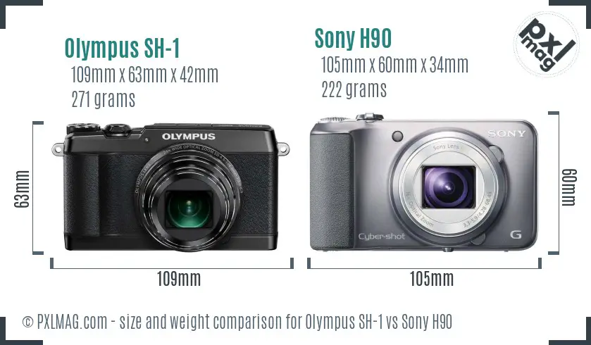 Olympus SH-1 vs Sony H90 size comparison