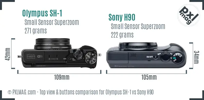 Olympus SH-1 vs Sony H90 top view buttons comparison