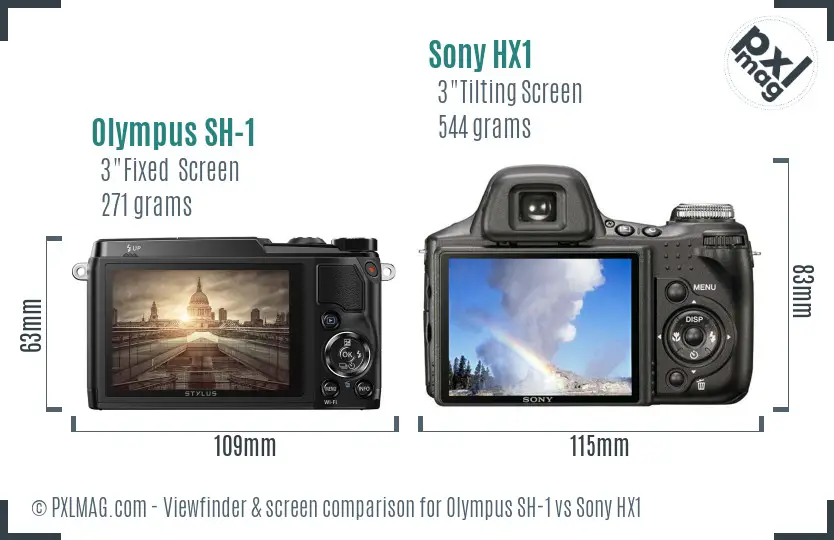 Olympus SH-1 vs Sony HX1 Screen and Viewfinder comparison