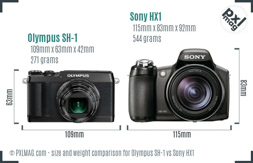 Olympus SH-1 vs Sony HX1 size comparison