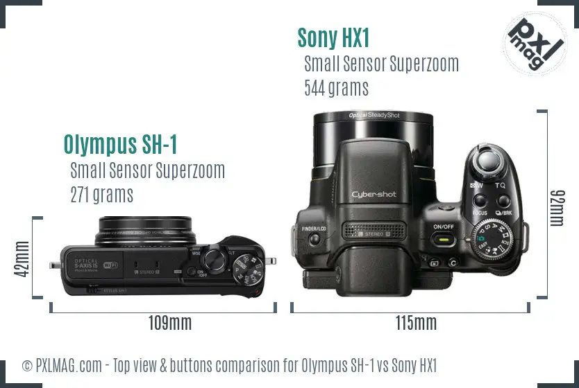 Olympus SH-1 vs Sony HX1 top view buttons comparison