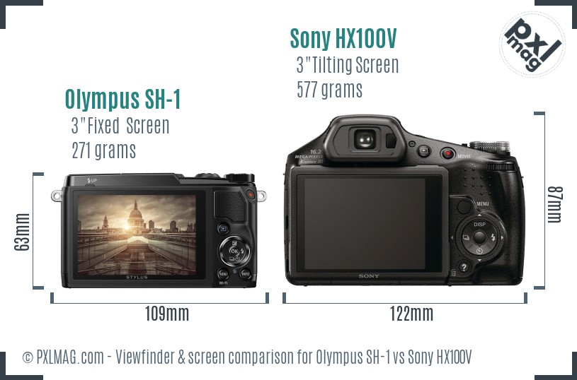 Olympus SH-1 vs Sony HX100V Screen and Viewfinder comparison