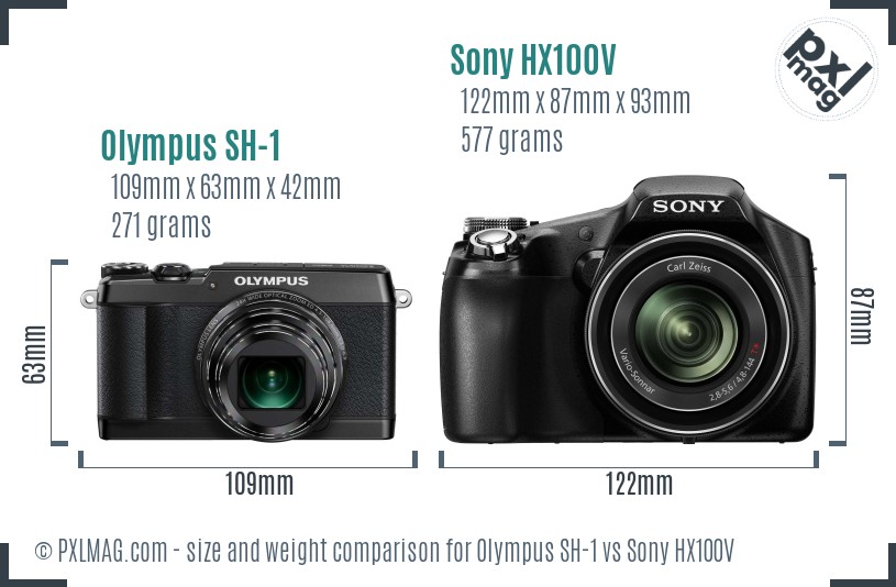 Olympus SH-1 vs Sony HX100V size comparison