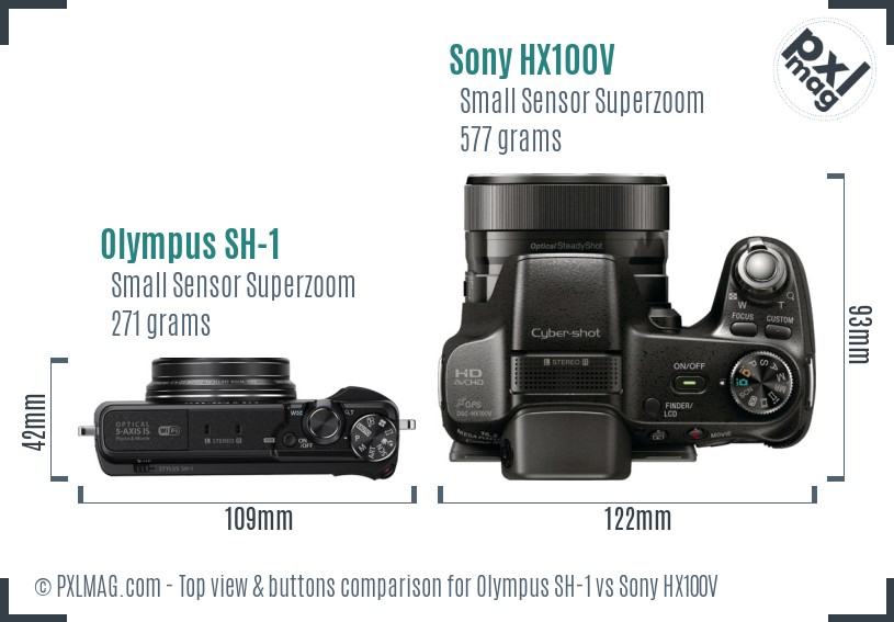 Olympus SH-1 vs Sony HX100V top view buttons comparison