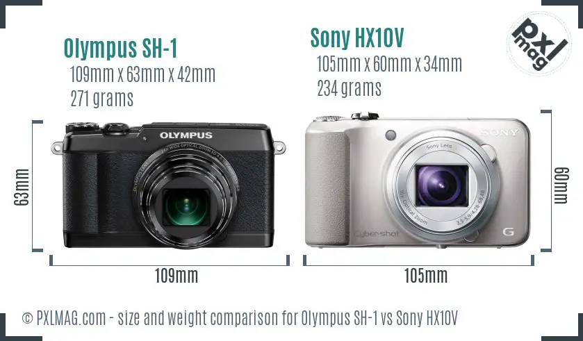 Olympus SH-1 vs Sony HX10V size comparison
