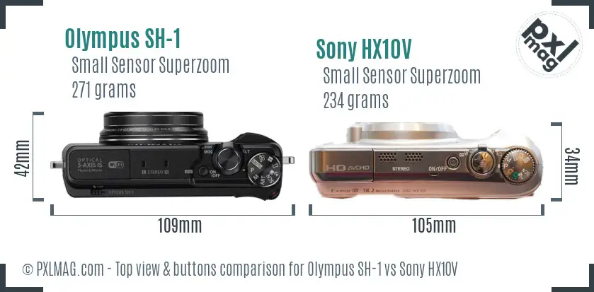 Olympus SH-1 vs Sony HX10V top view buttons comparison