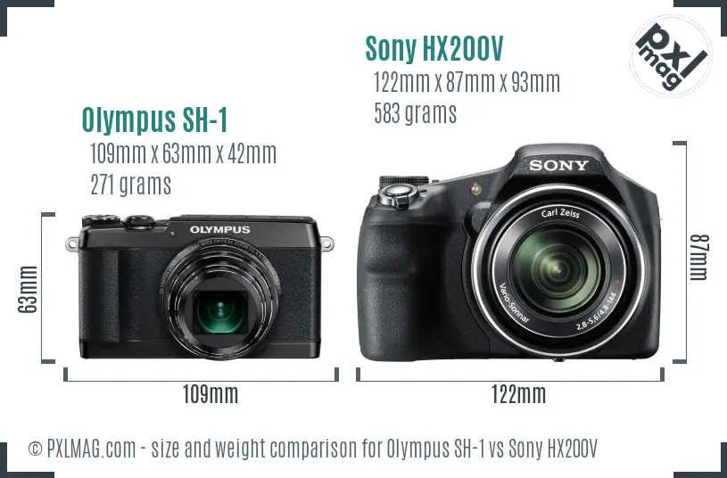 Olympus SH-1 vs Sony HX200V size comparison