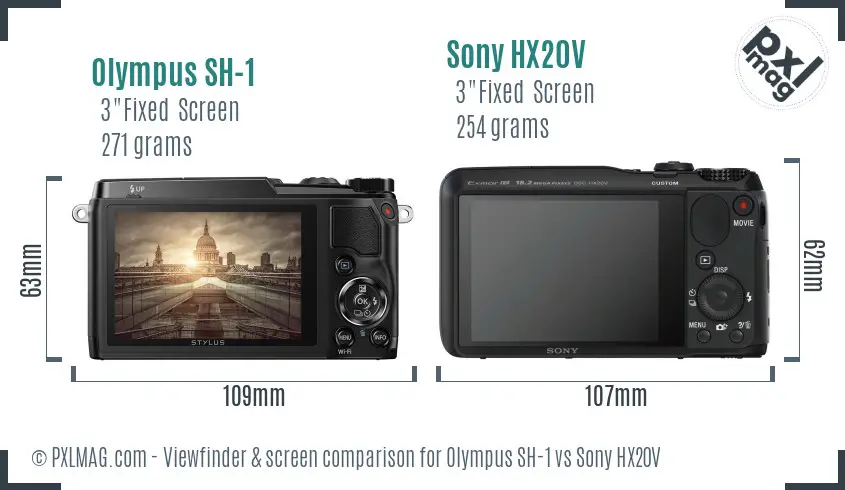 Olympus SH-1 vs Sony HX20V Screen and Viewfinder comparison