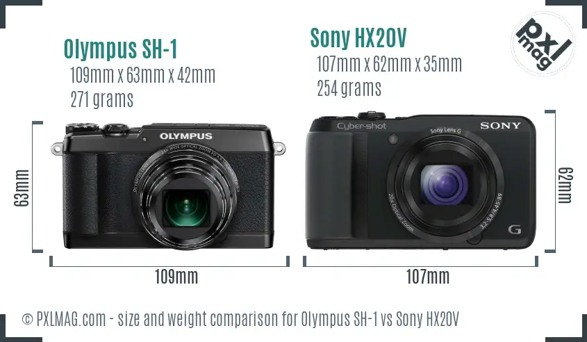 Olympus SH-1 vs Sony HX20V size comparison