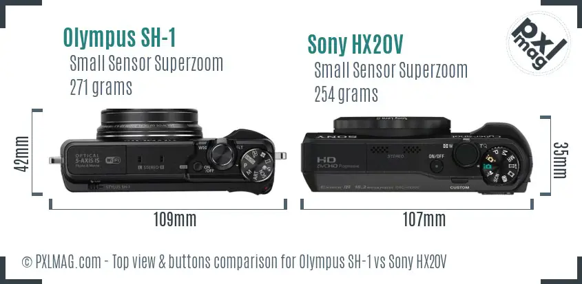 Olympus SH-1 vs Sony HX20V top view buttons comparison