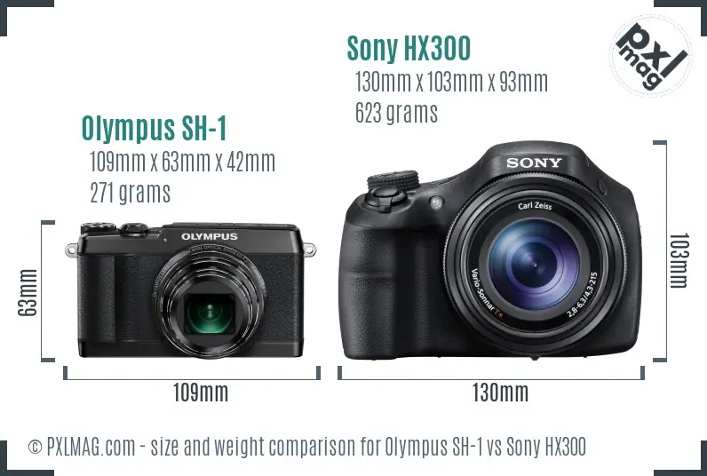 Olympus SH-1 vs Sony HX300 size comparison