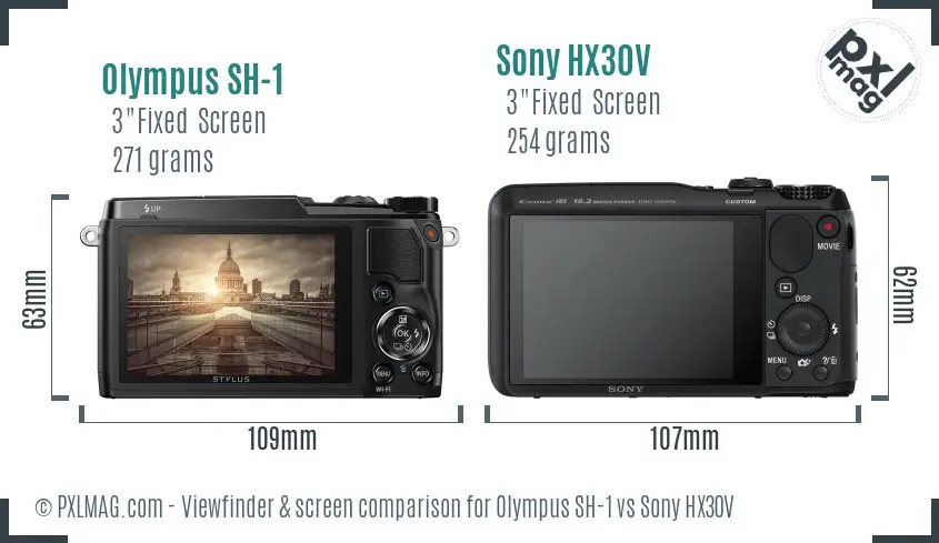 Olympus SH-1 vs Sony HX30V Screen and Viewfinder comparison