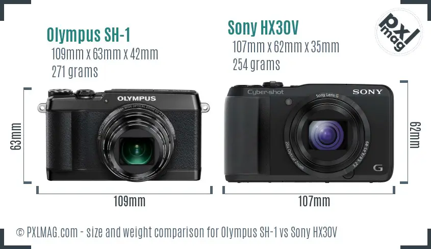 Olympus SH-1 vs Sony HX30V size comparison