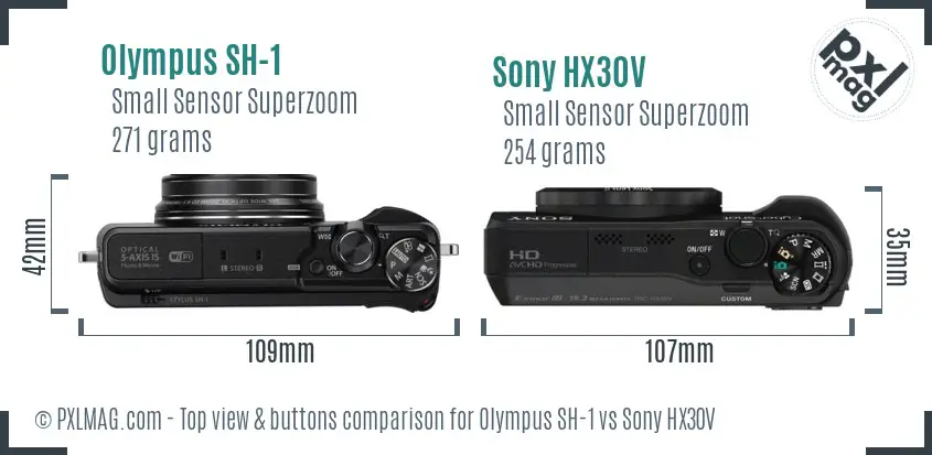 Olympus SH-1 vs Sony HX30V top view buttons comparison