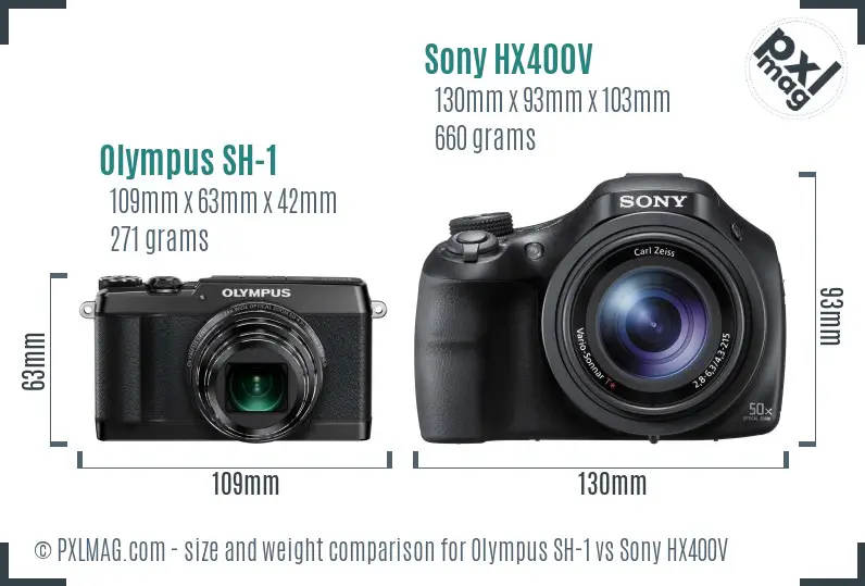 Olympus SH-1 vs Sony HX400V size comparison