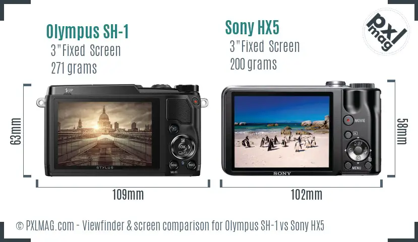 Olympus SH-1 vs Sony HX5 Screen and Viewfinder comparison