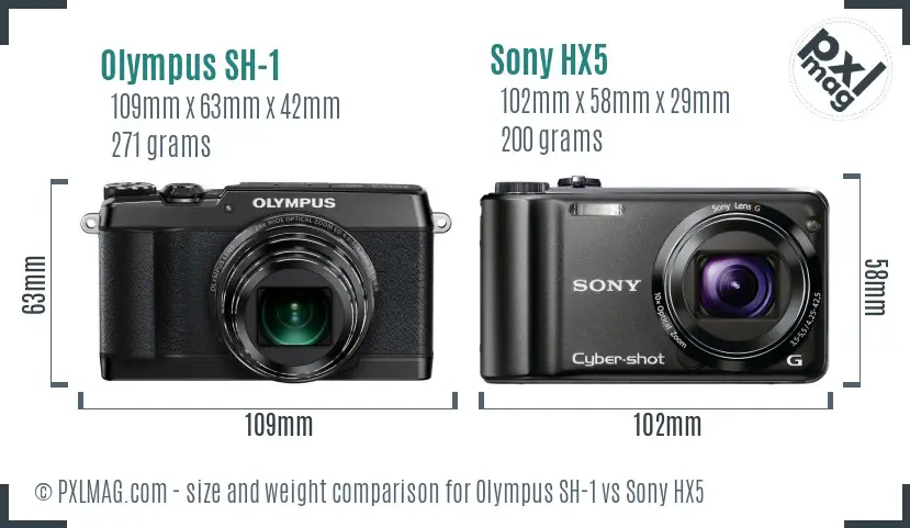 Olympus SH-1 vs Sony HX5 size comparison