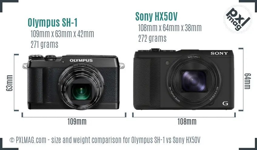 Olympus SH-1 vs Sony HX50V size comparison