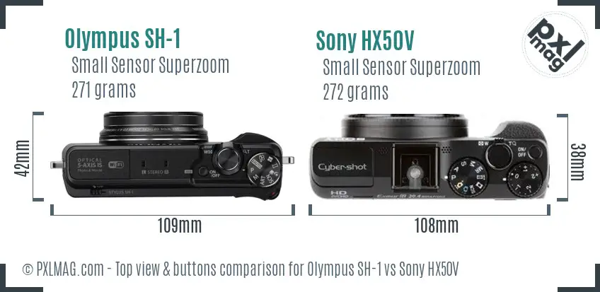 Olympus SH-1 vs Sony HX50V top view buttons comparison
