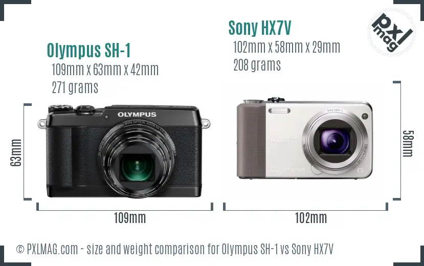 Olympus SH-1 vs Sony HX7V size comparison