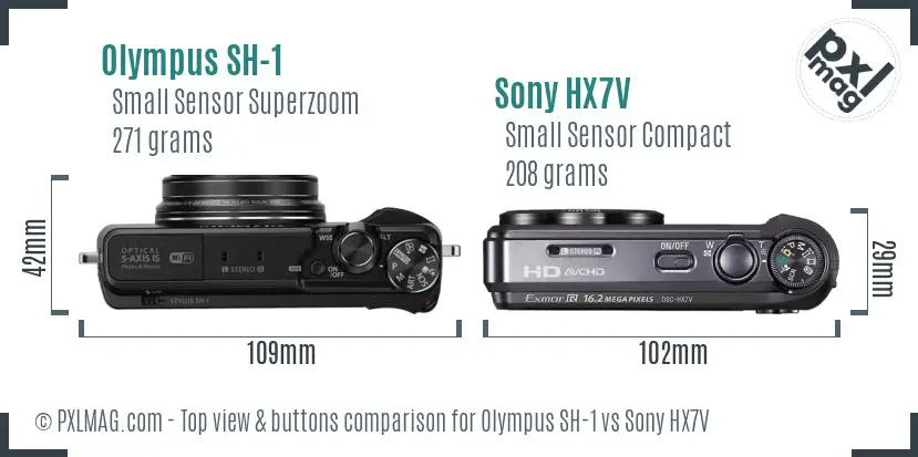 Olympus SH-1 vs Sony HX7V top view buttons comparison