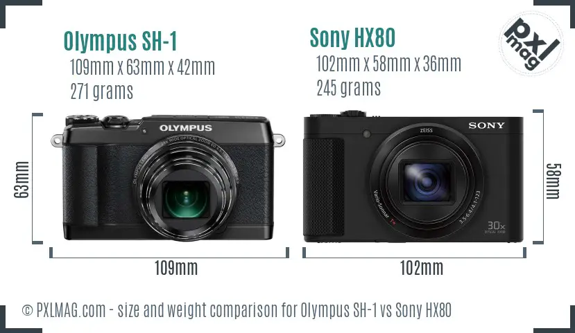Olympus SH-1 vs Sony HX80 size comparison