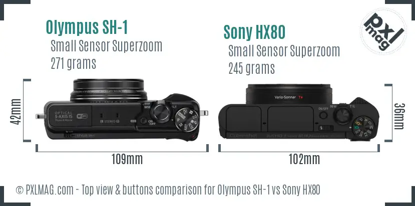 Olympus SH-1 vs Sony HX80 top view buttons comparison