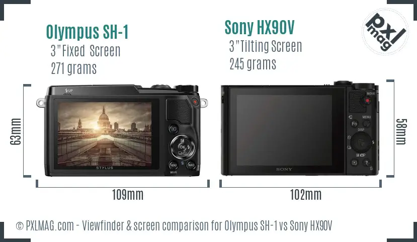 Olympus SH-1 vs Sony HX90V Screen and Viewfinder comparison