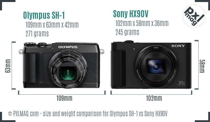 Olympus SH-1 vs Sony HX90V size comparison