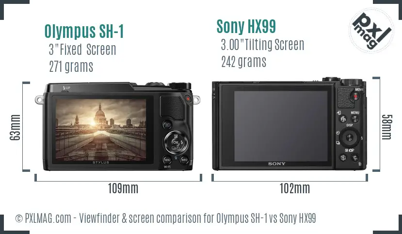 Olympus SH-1 vs Sony HX99 Screen and Viewfinder comparison
