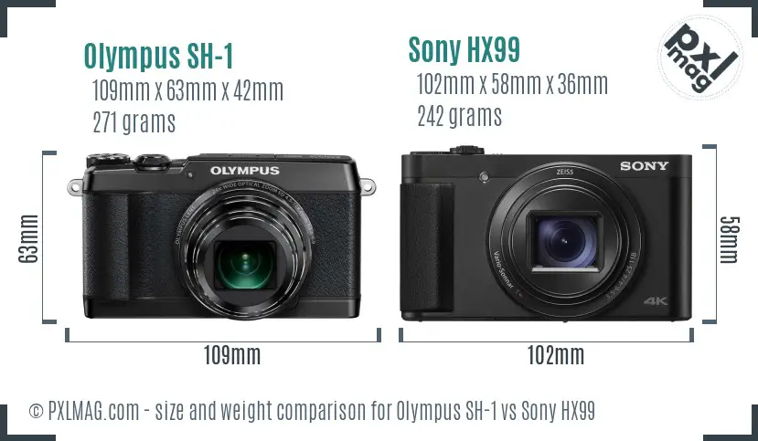 Olympus SH-1 vs Sony HX99 size comparison