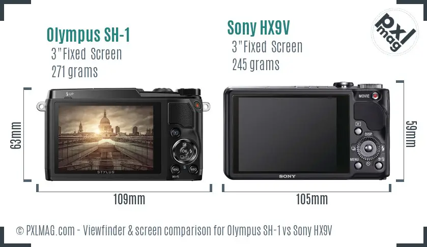 Olympus SH-1 vs Sony HX9V Screen and Viewfinder comparison