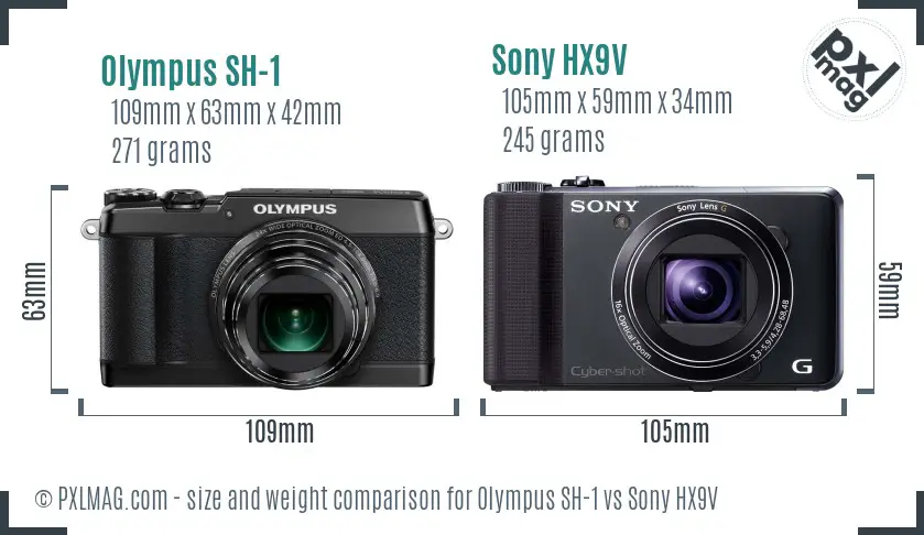 Olympus SH-1 vs Sony HX9V size comparison