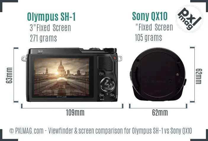 Olympus SH-1 vs Sony QX10 Screen and Viewfinder comparison