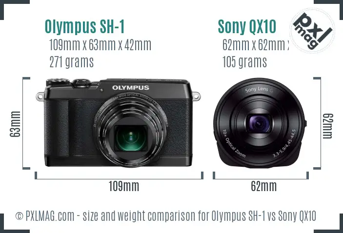 Olympus SH-1 vs Sony QX10 size comparison