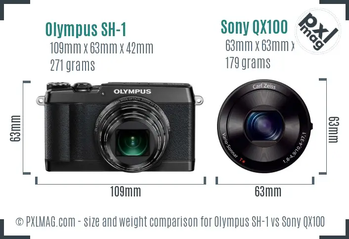 Olympus SH-1 vs Sony QX100 size comparison Olympus SH-1 vs Sony QX100 size comparison